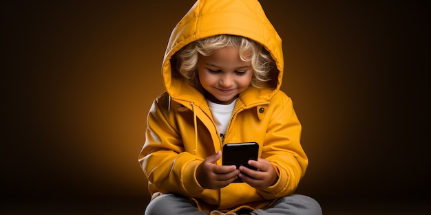 Free Photo medium shot kid with smartphone indoors