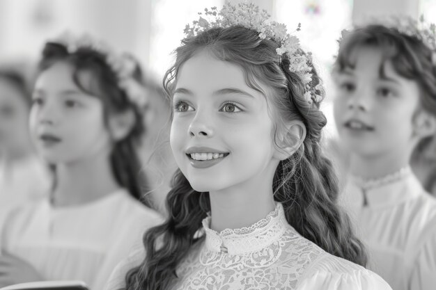 Medium shot kids first communion portraits