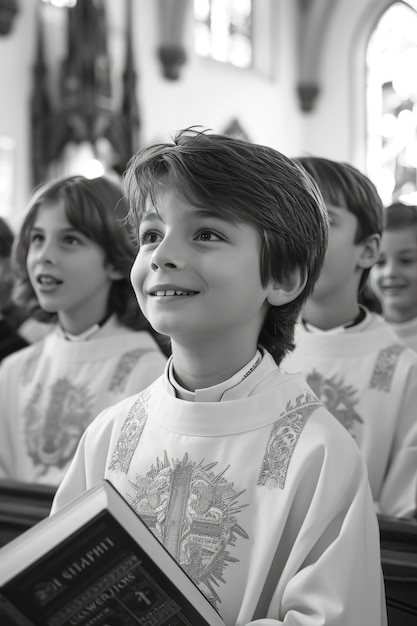 Medium shot kids first communion portraits