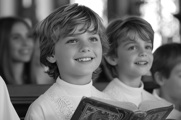 Medium shot kids first communion portraits