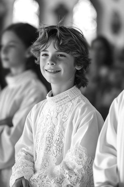 Medium shot kids first communion portraits