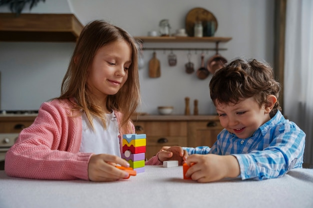 Medium shot kids playing memory game