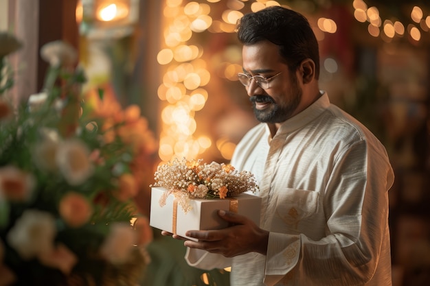 Free Photo medium shot man celebrating tamil new year