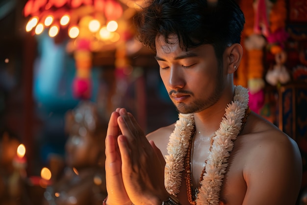 Free Photo medium shot man celebrating tamil new year