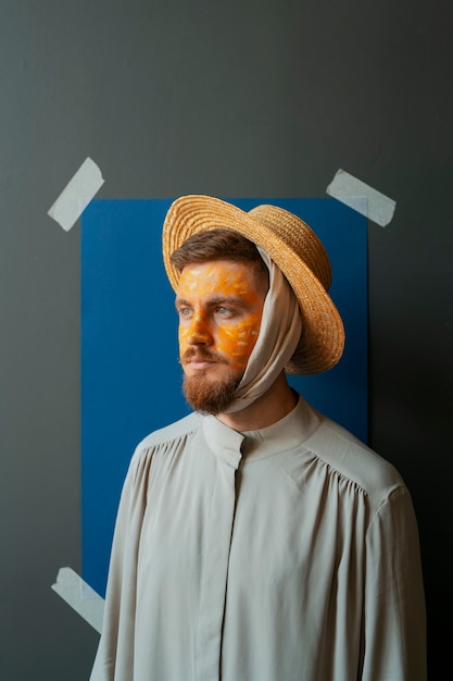 Free Photo medium shot man creating  van gogh's characterization