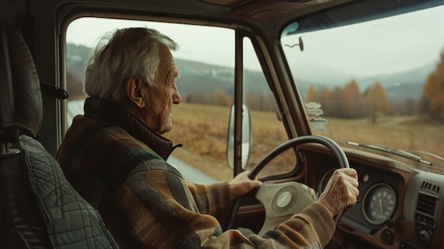 Medium shot man driving truck