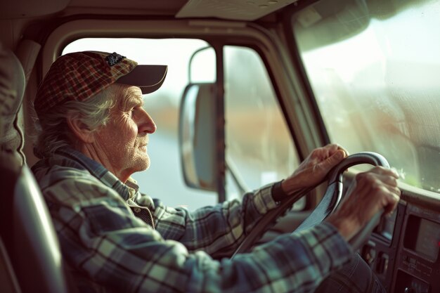 Medium shot man driving truck