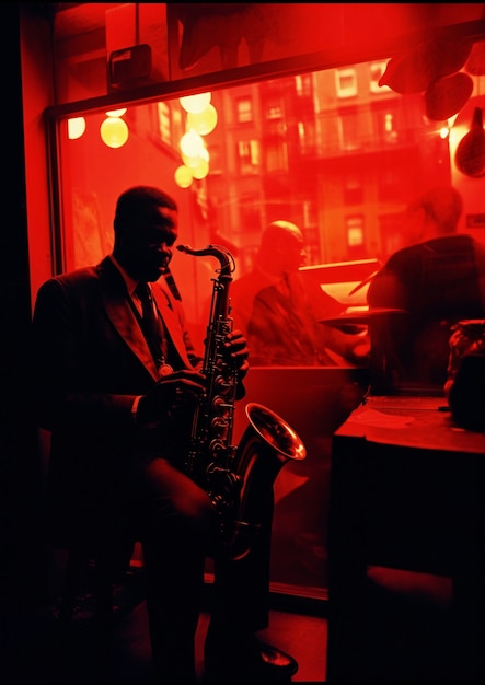 Free Photo medium shot man playing the saxophone