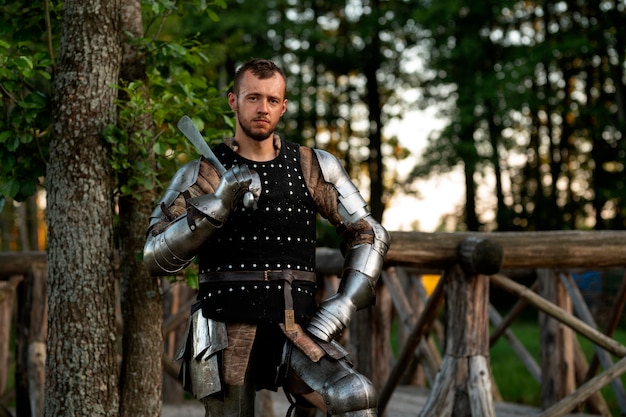 Free Photo medium shot man posing as a medieval soldier