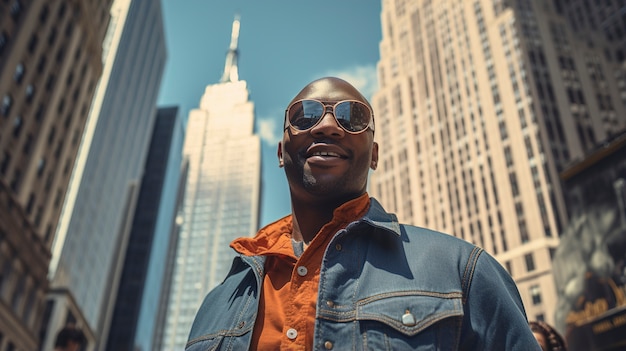 Medium shot man posing in new york