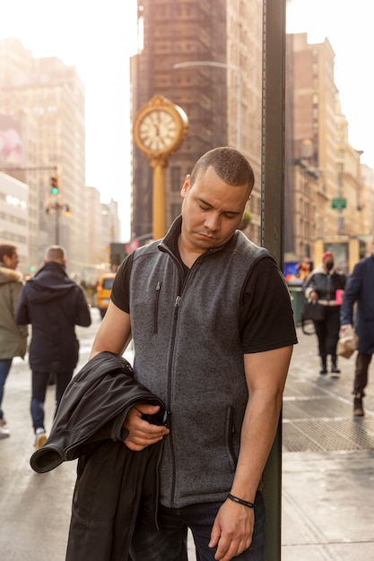 Medium shot man sleeping while standing