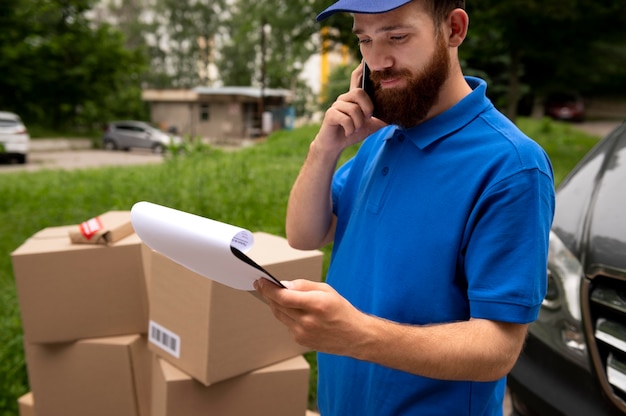 Medium shot man talking on phone