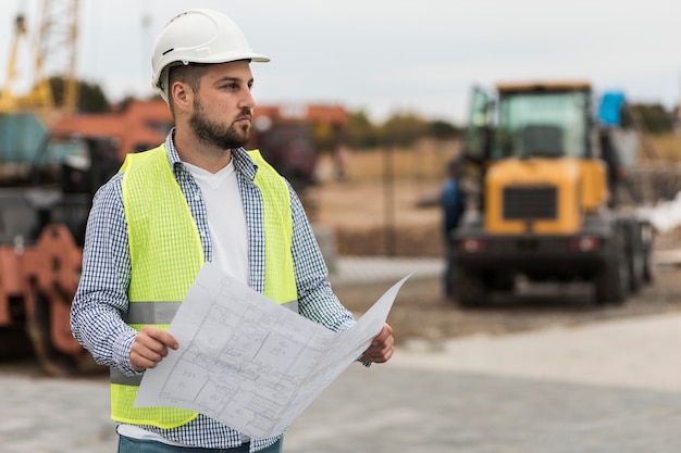 Medium shot man wearing helmet