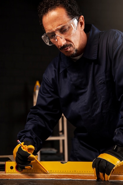 Free Photo medium shot man wearing safety goggles