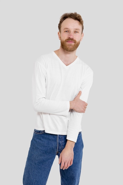 Free Photo medium shot man wearing white shirt