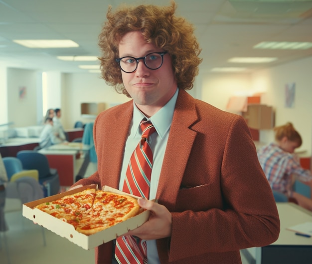 Free photo medium shot man with delicious pizza