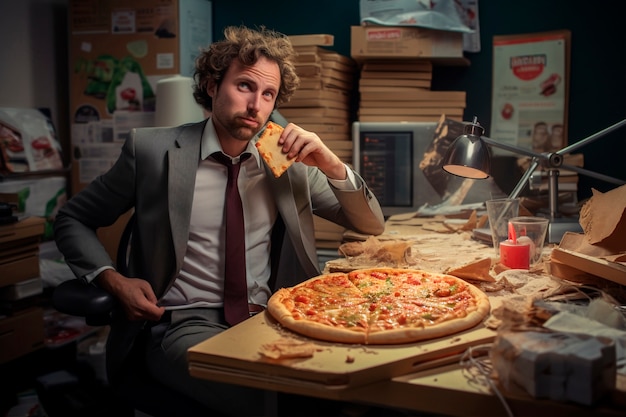 Free photo medium shot man with delicious pizza