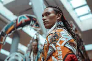 Free photo medium shot men with braids portrait