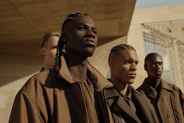 Free photo medium shot men with braids portrait