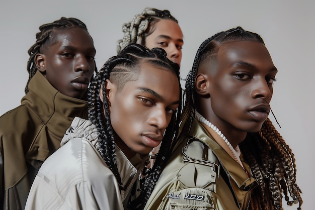 Free photo medium shot men with braids portrait