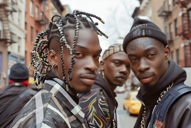 Free photo medium shot men with braids portrait