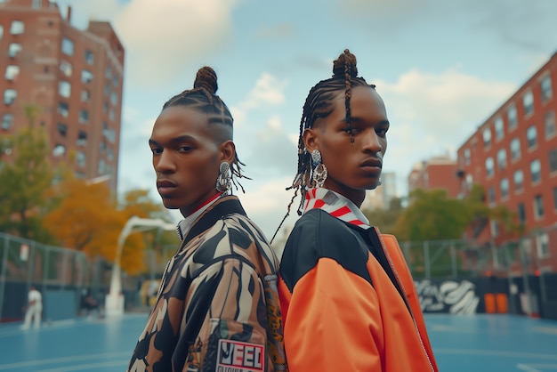 Free photo medium shot men with braids portrait