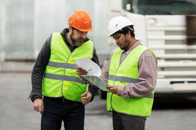 Medium shot men with neon vests