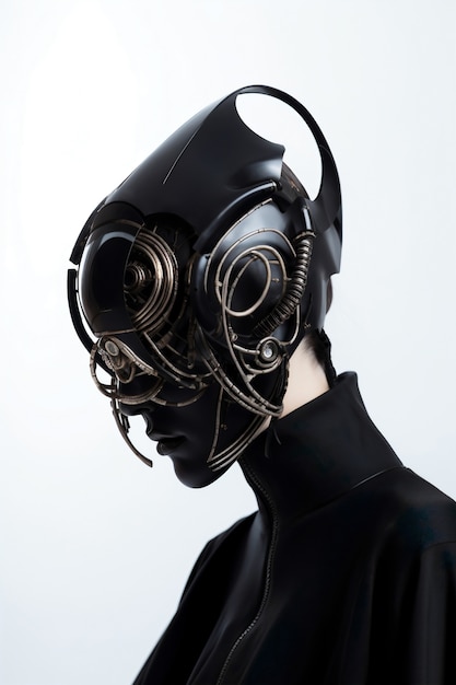 Free Photo medium shot model posing with futuristic mask