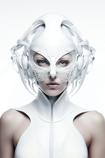 Free Photo medium shot model posing with futuristic mask