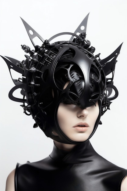 Free Photo medium shot model posing with futuristic mask