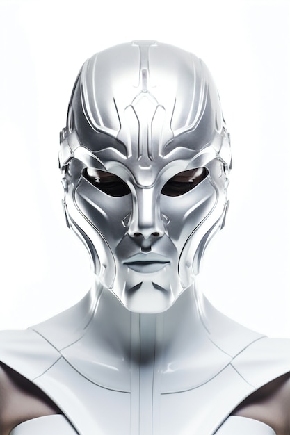 Medium shot model posing with futuristic mask