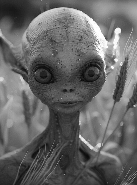 Medium shot monochrome alien