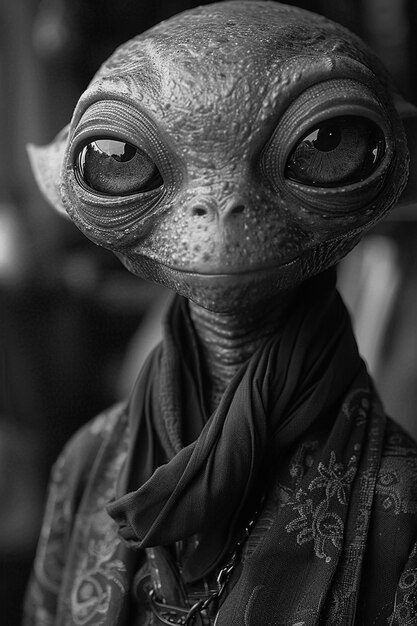 Medium shot monochrome alien