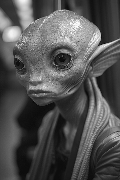 Medium shot monochrome alien