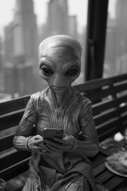 Free photo medium shot monochrome alien