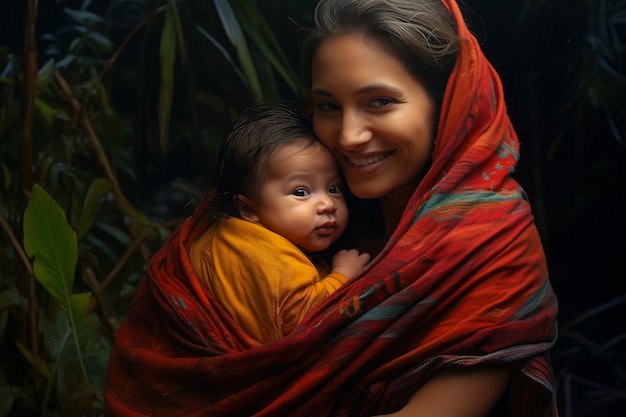 Medium shot mother holding baby