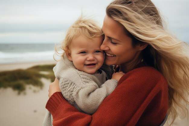 Medium shot mother holding baby