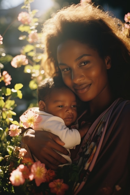 Free photo medium shot mother holding child