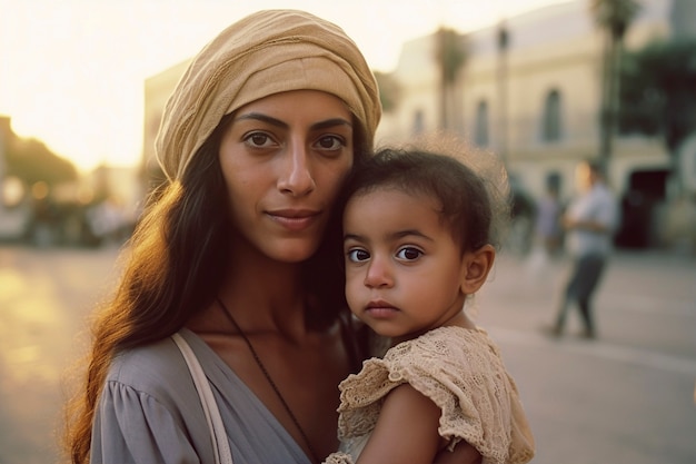 Medium shot mother holding cute baby