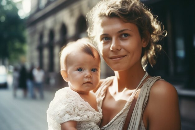 Medium shot mother holding cute baby