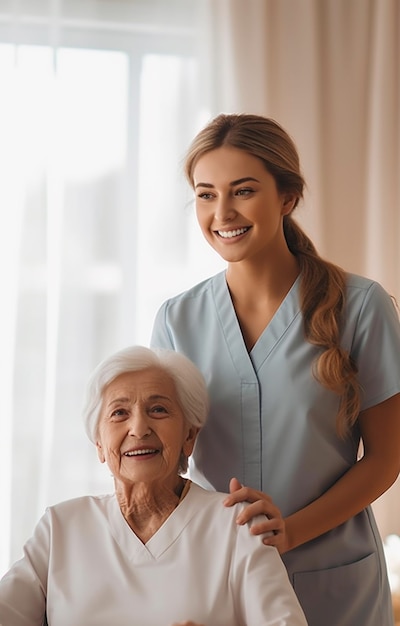 Medium shot nurse and old patient