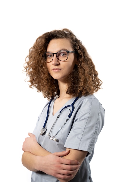 Medium shot nurse posing with stethoscope