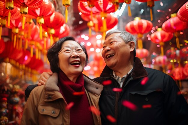 Medium shot old couple celebrating new year