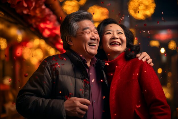 Medium shot old couple celebrating new year