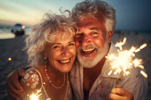 Free photo medium shot old couple celebrating new year