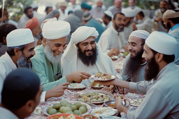 Medium shot people celebrating eid al-fitr