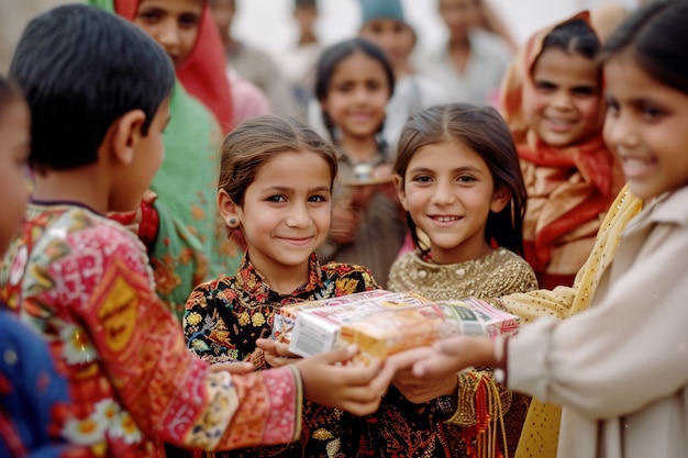 Medium shot people celebrating eid al-fitr