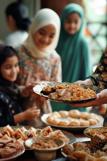 Medium shot people celebrating eid al-fitr