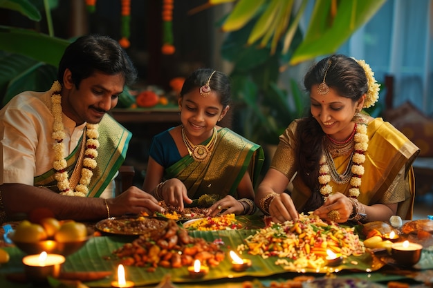 Free photo medium shot people celebrating tamil new year