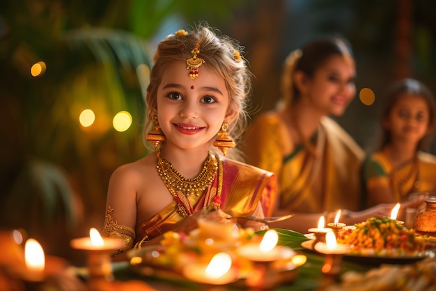 Free Photo medium shot people celebrating tamil new year